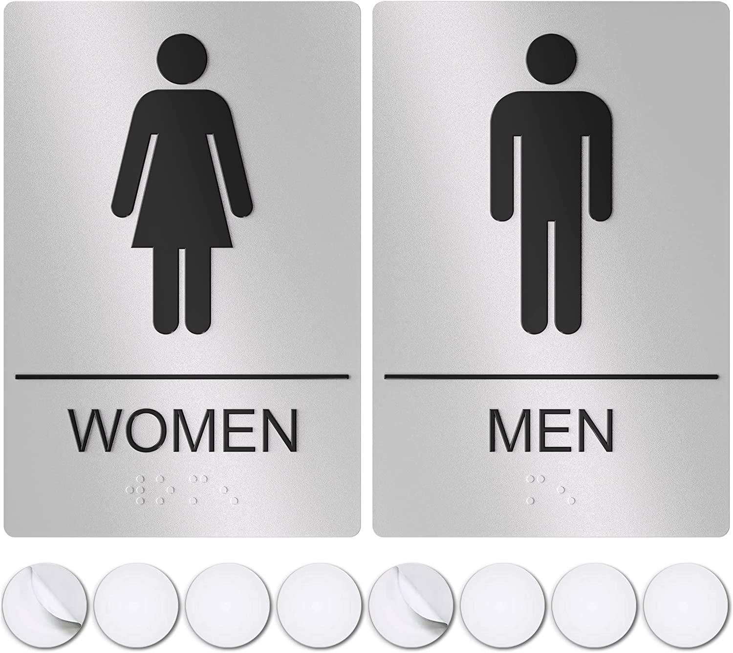 Assured Signs Restroom Sign for Wall | Bathroom Signs | 9 by 6" | Silver Acrylic | ADA Compliant with Braille | Includes Adhesives | Ideal for Office or Home