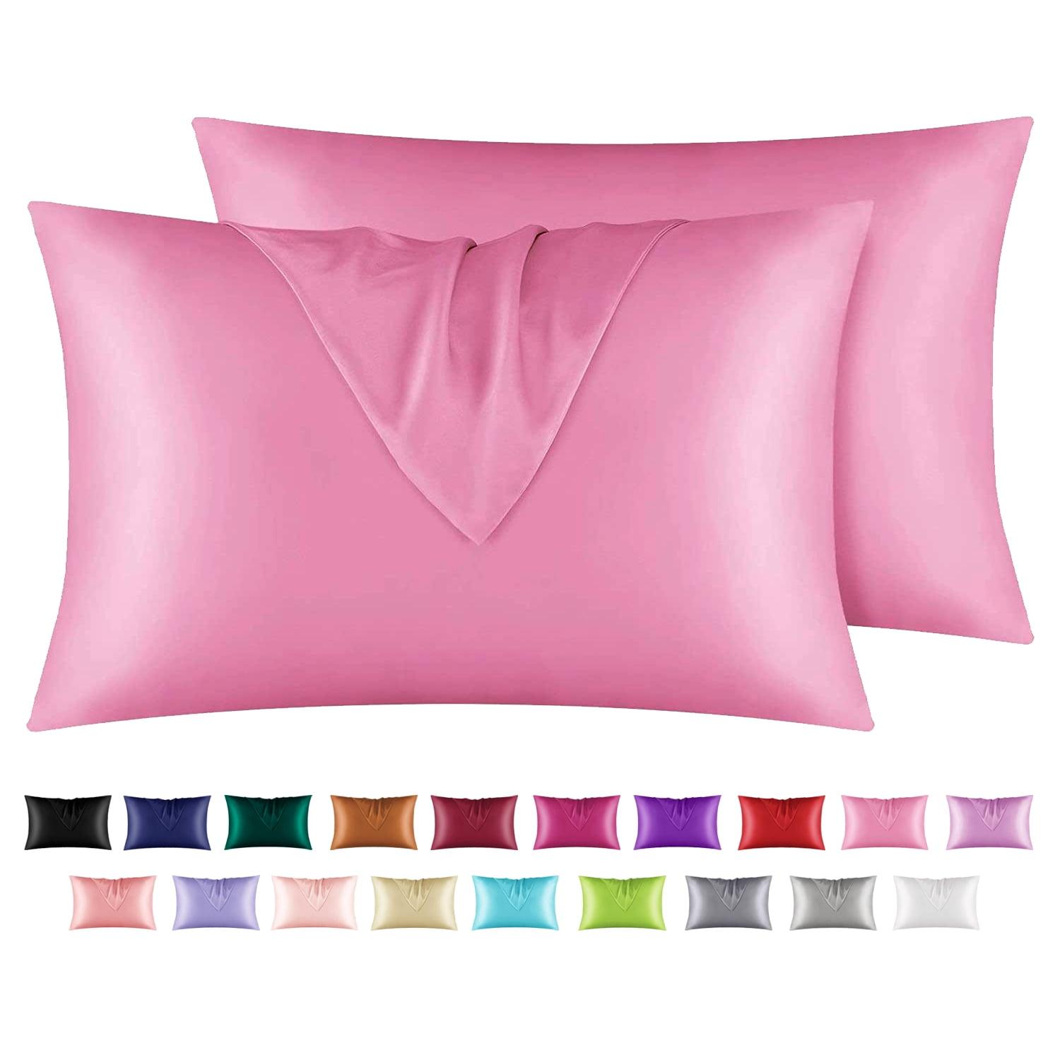 Guanhe Satin Pillowcase for Hair and Skin, Silk Pillowcase 2 Pack Standard Size with Envelop Closure, Gifts for Women Men(Pink,20”X26”,2pcs)