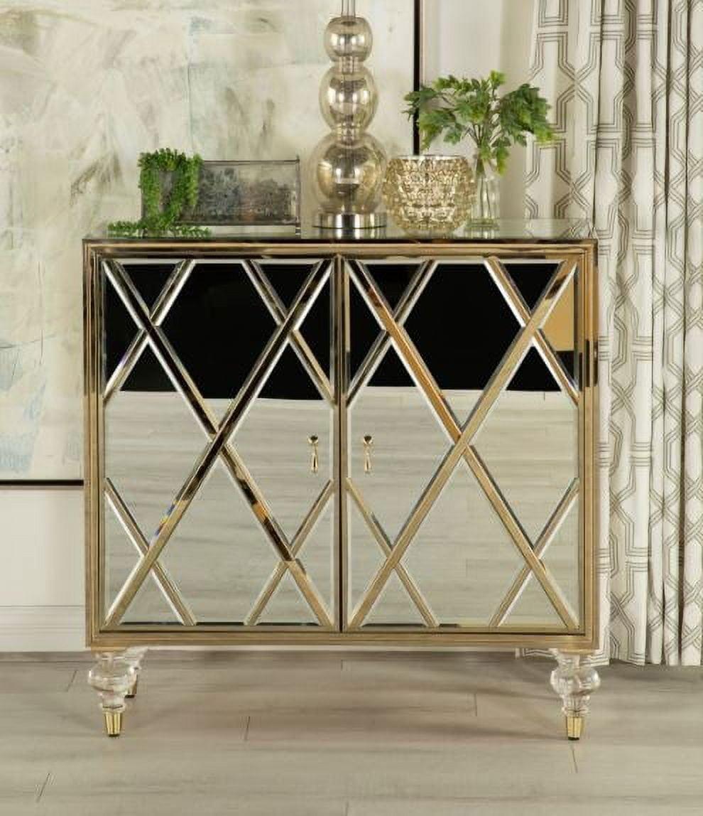 Astilbe 36" Gold and Silver Mirrored Accent Cabinet