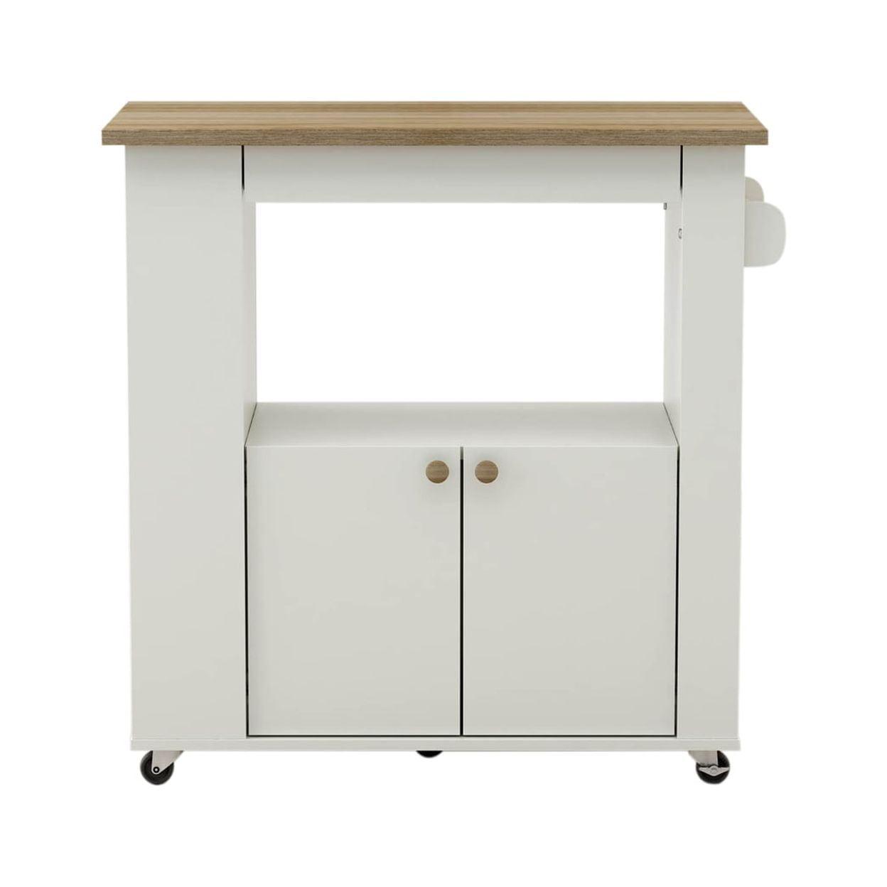 Aston White and Brown Oak Kitchen Cart with Storage