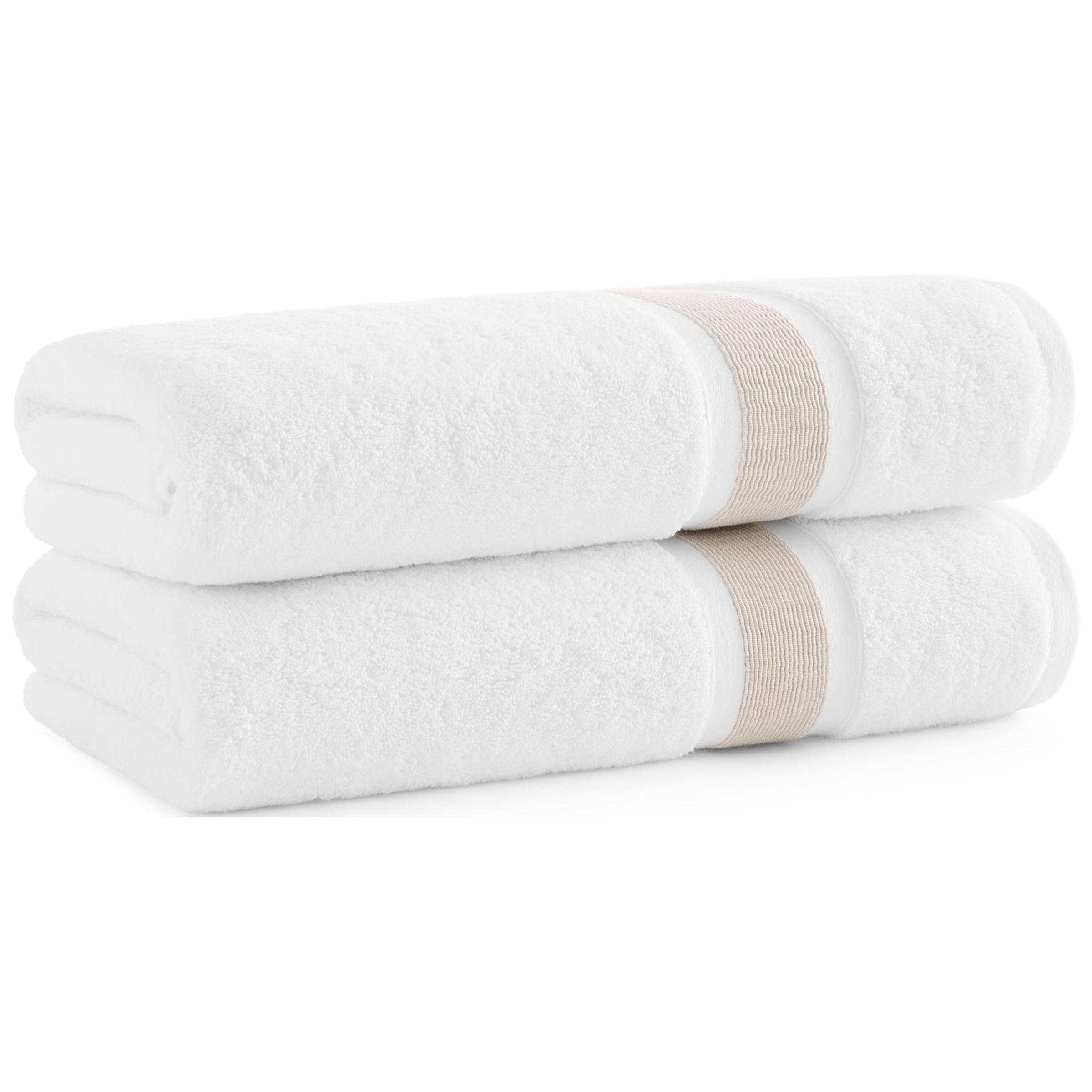 Oversized White and Beige Turkish Cotton Bath Towel Set