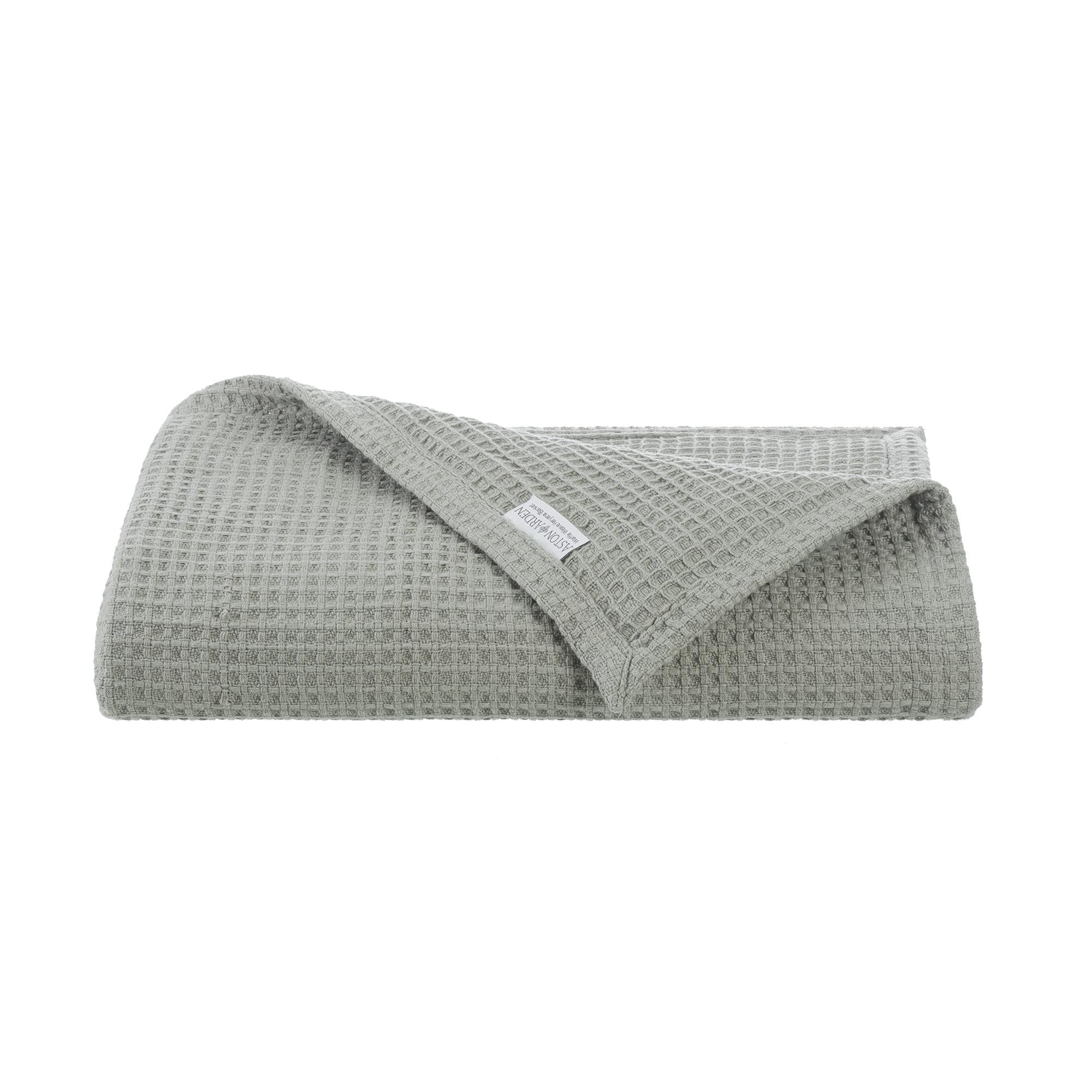 Twin Sage Green Waffle Weave Cotton Bed Blanket