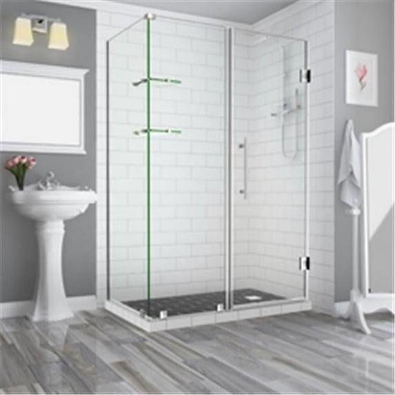 Aston SEN962EZ-SS-622632-10 72 x 62 x 32.38 in. Bromley GS Frameless Corner Hinged Shower Enclosure with Glass Shelves, Stainless Steel