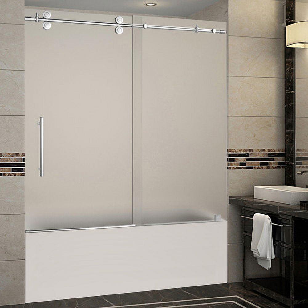 Langham 60'' Chrome Frameless Sliding Tub Door with Frosted Glass