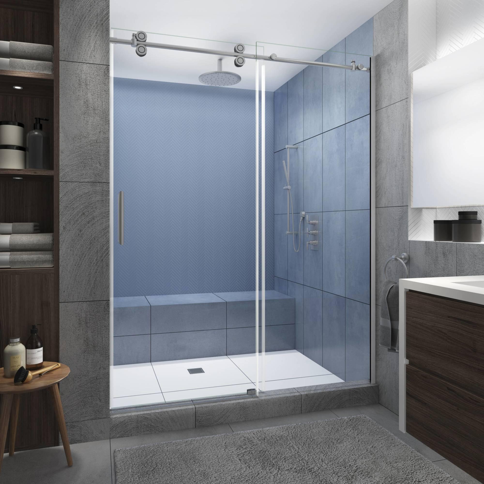 Langham XL Frameless Sliding Shower Door with Stainless Steel Finish