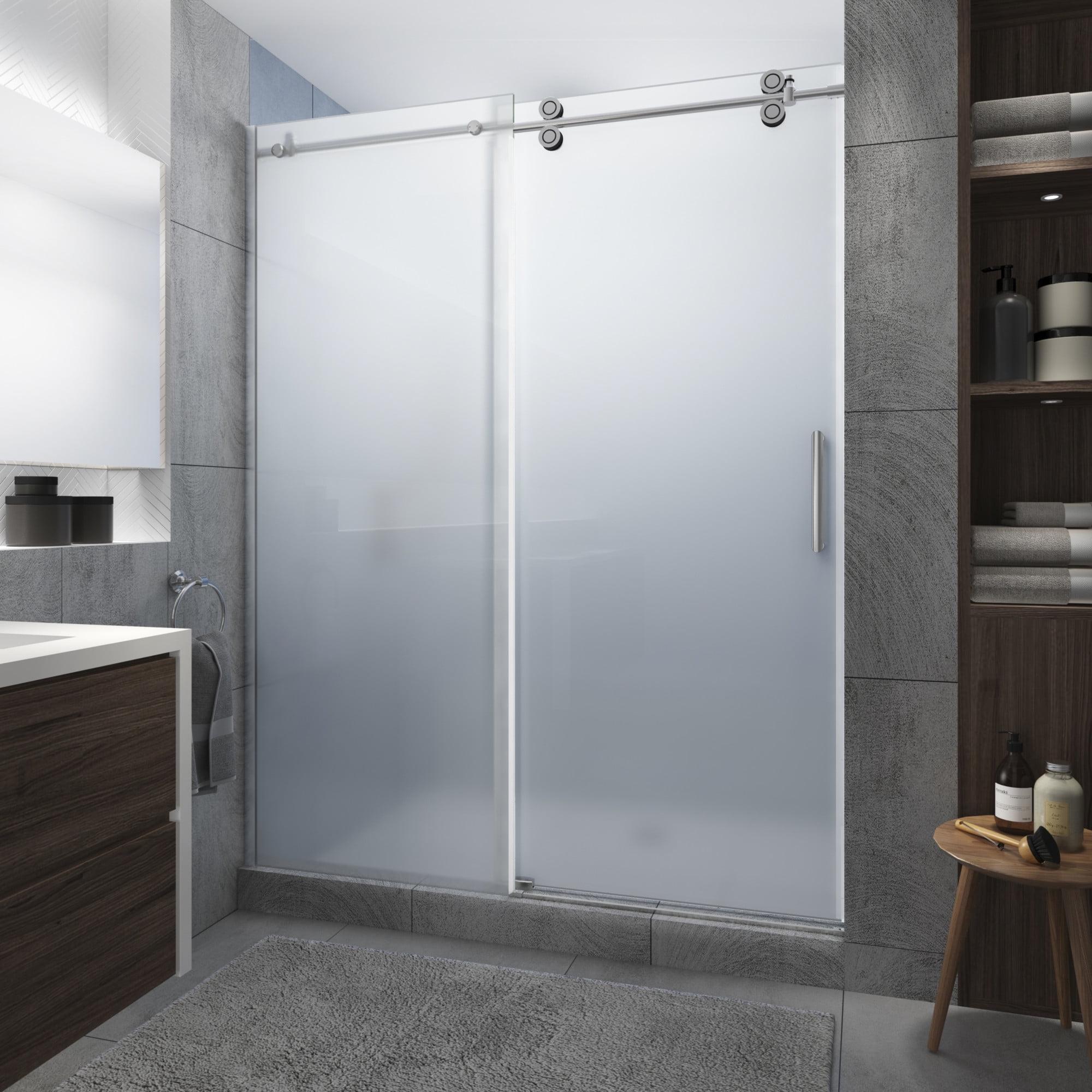 Langham XL 60" Polished Chrome Frameless Sliding Shower Door with Frosted Glass