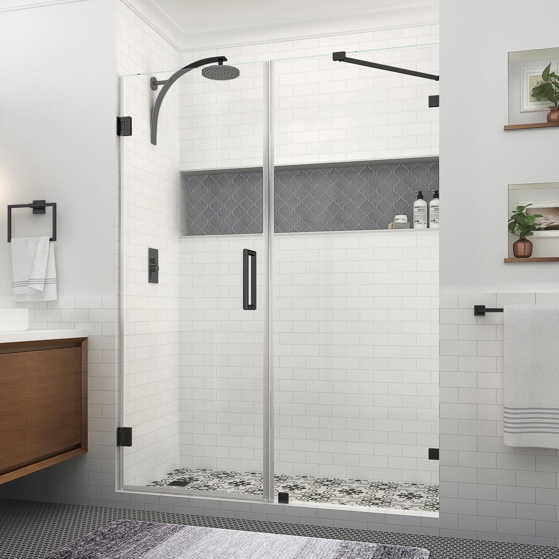 Matte Black Frameless Pivot Shower Door with Clear Glass