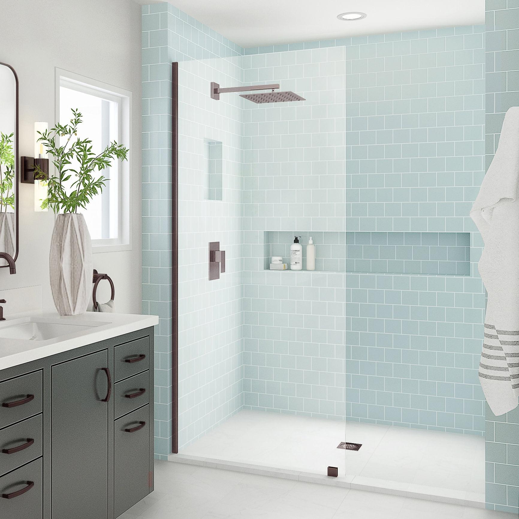 Elyse XL 34 in. W x 80 in. H Fixed Frameless Shower Door with Clear Star Cast Glass