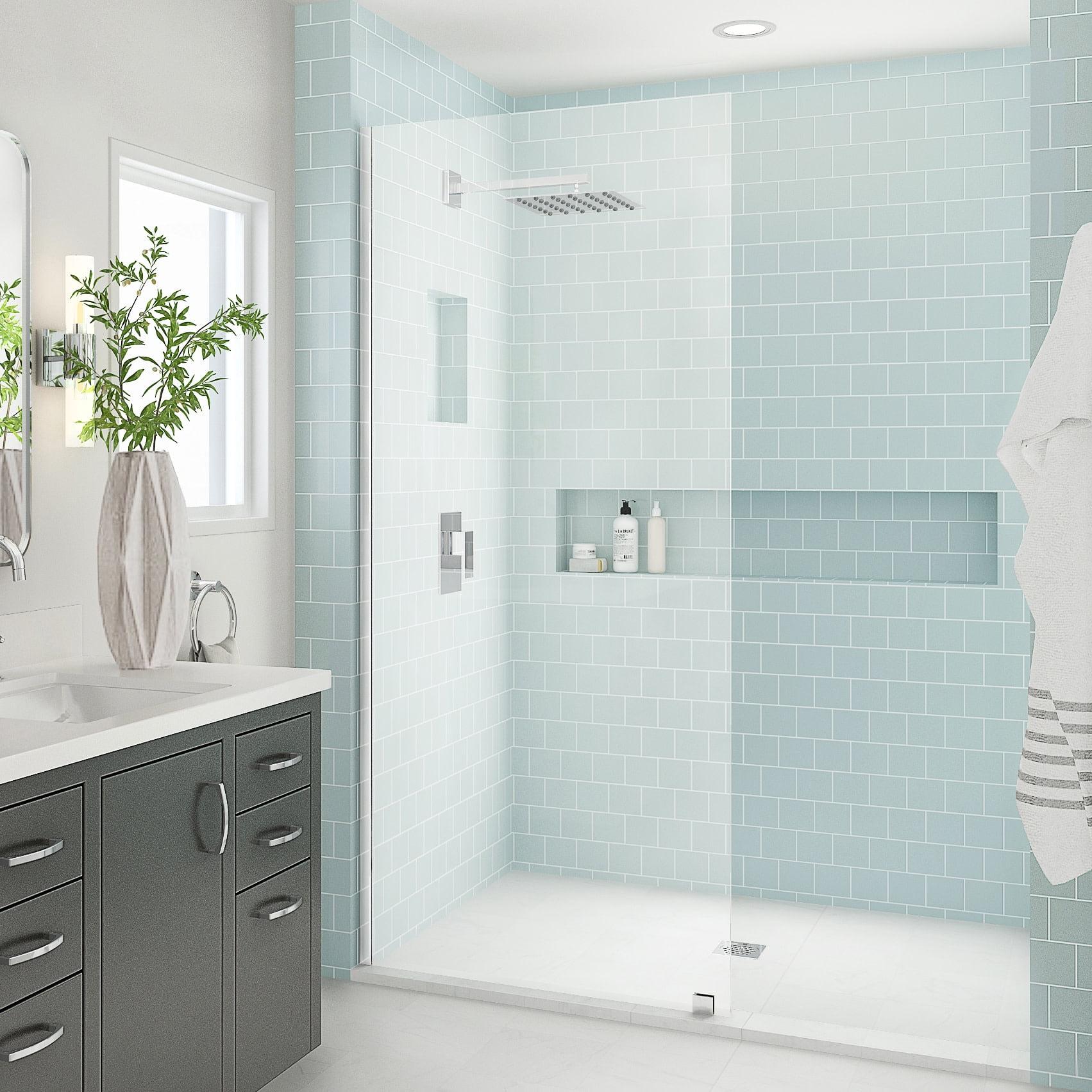 Elyse XL 34 in. W x 80 in. H Fixed Frameless Shower Door with Clear Star Cast Glass