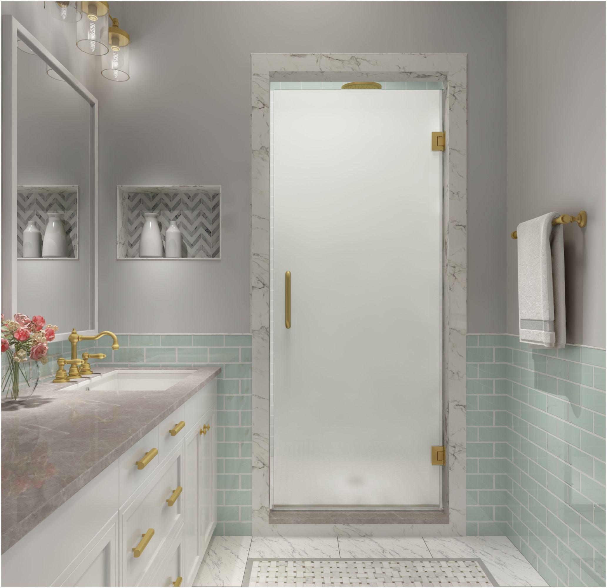 Kinkade XL 37.25" - 37.75" W x 80" HHinged Frameless Shower Door with Ultra-Bright Frosted Glass