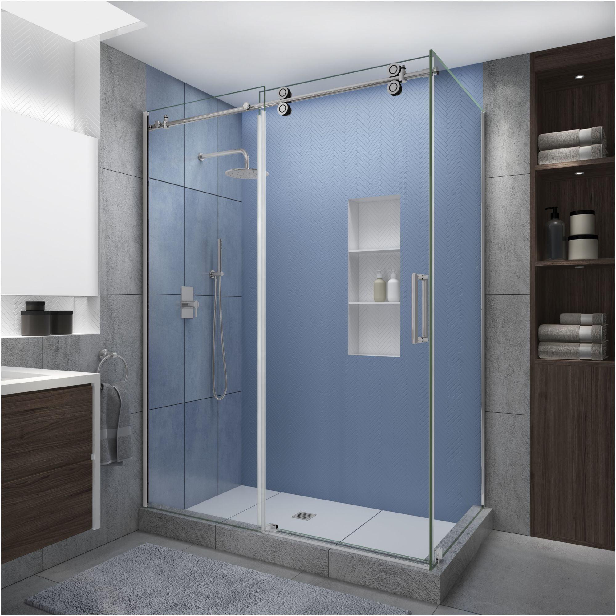 Langham XL Frameless Chrome Sliding Shower Enclosure, 64" x 30" x 80"