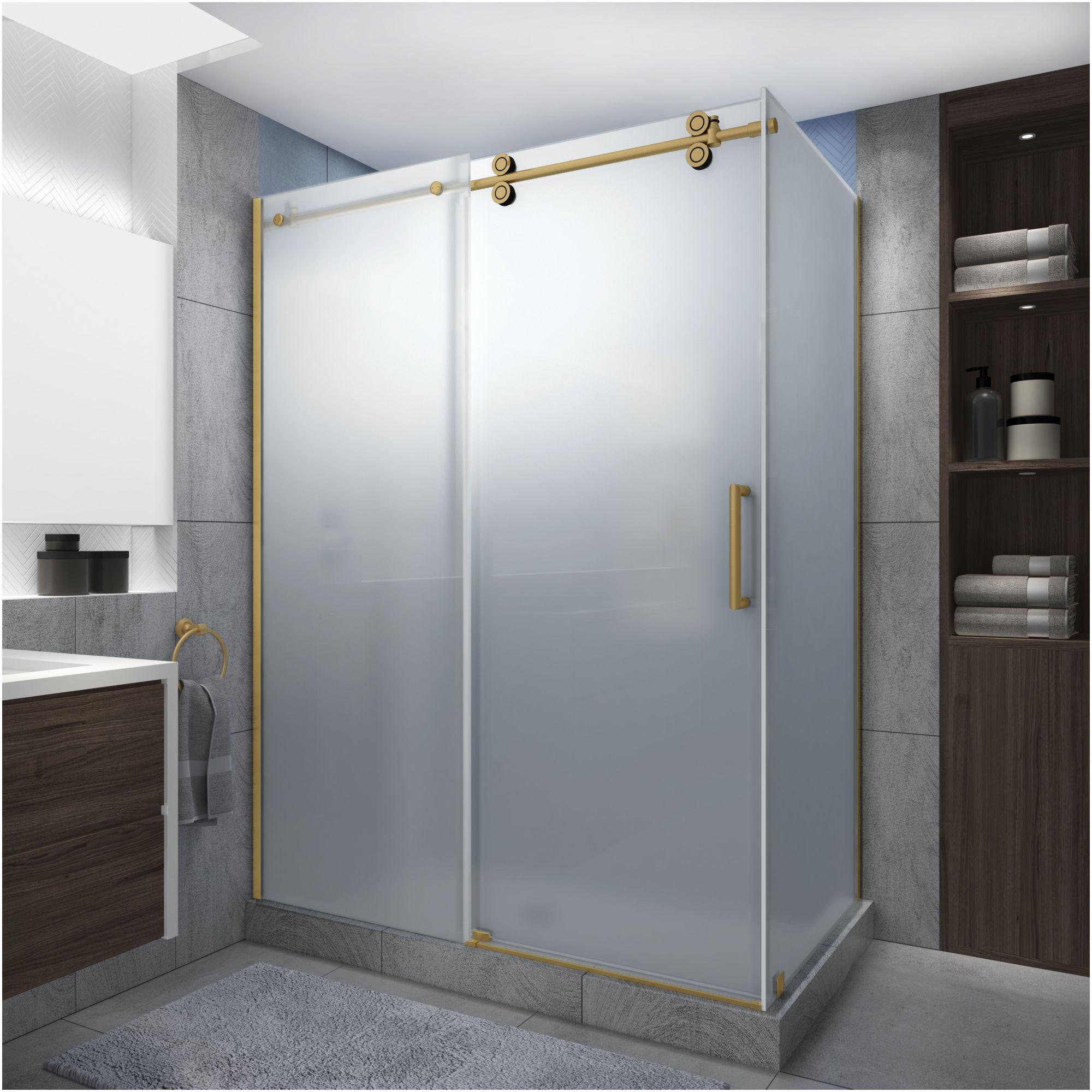 Aston Langham XL 44" - 48" W x 30" D x 80" H Frameless Rectangle Sliding Shower Enclosure, Frosted Glass SEN979FRUW.UC-BG-483080