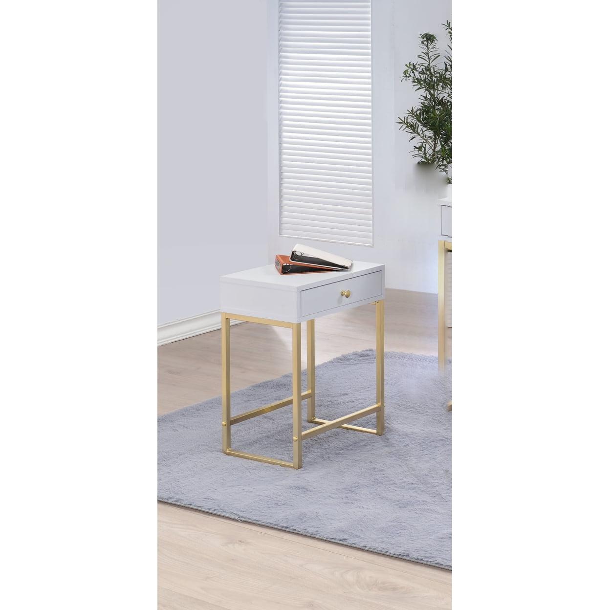 Chic Koren White and Brass Rectangular Side Table with Storage