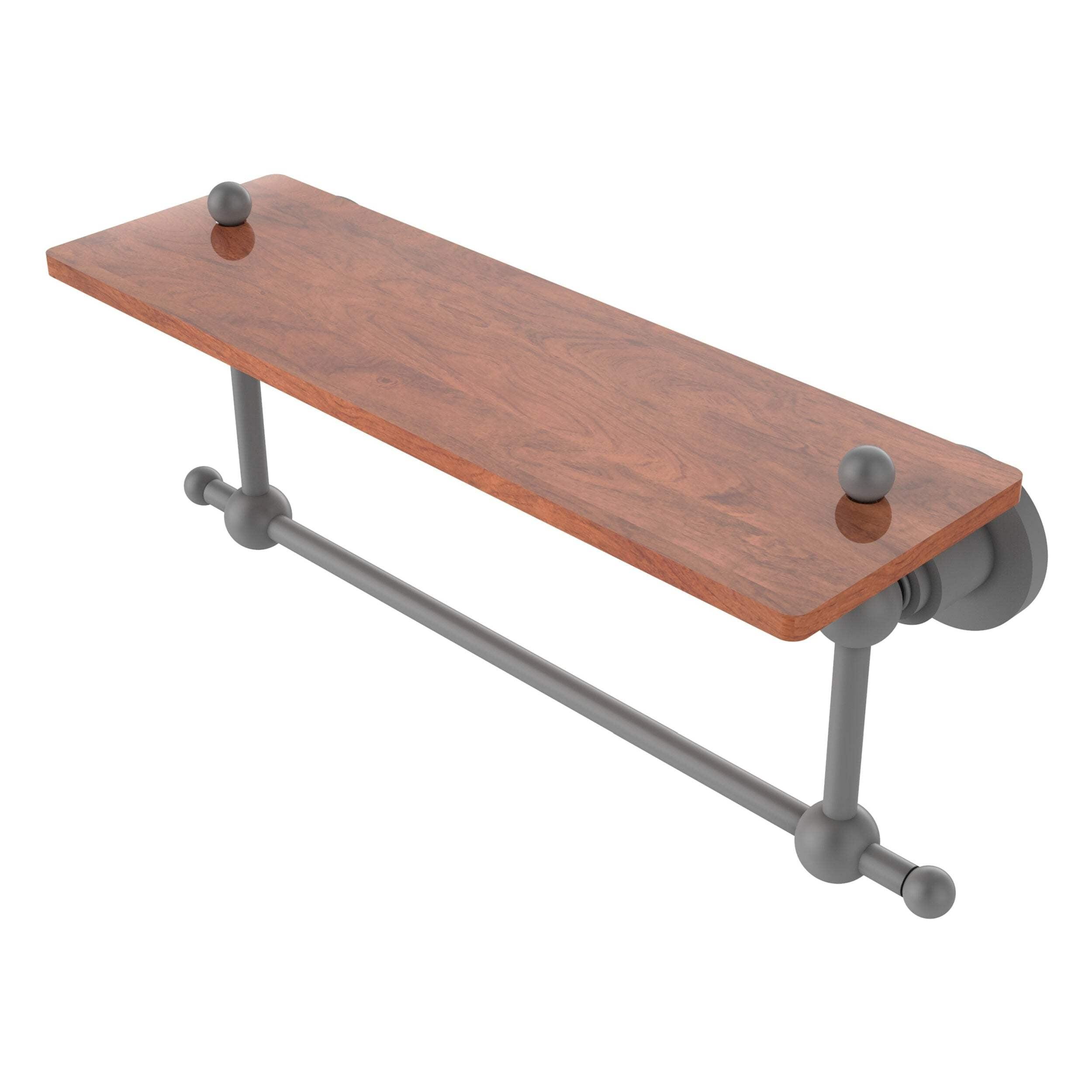 16 Inch Matte Gray IPE Ironwood Wall Shelf with Towel Bar