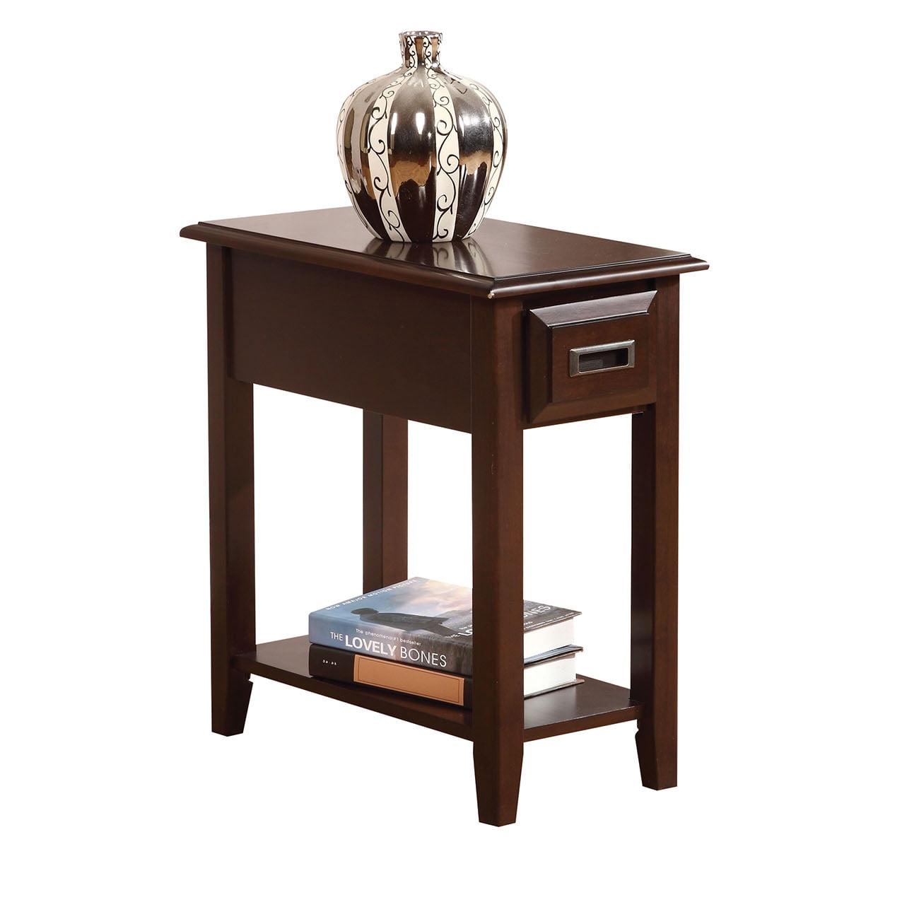 Flin Dark Cherry Wood Side Table with Storage Shelf