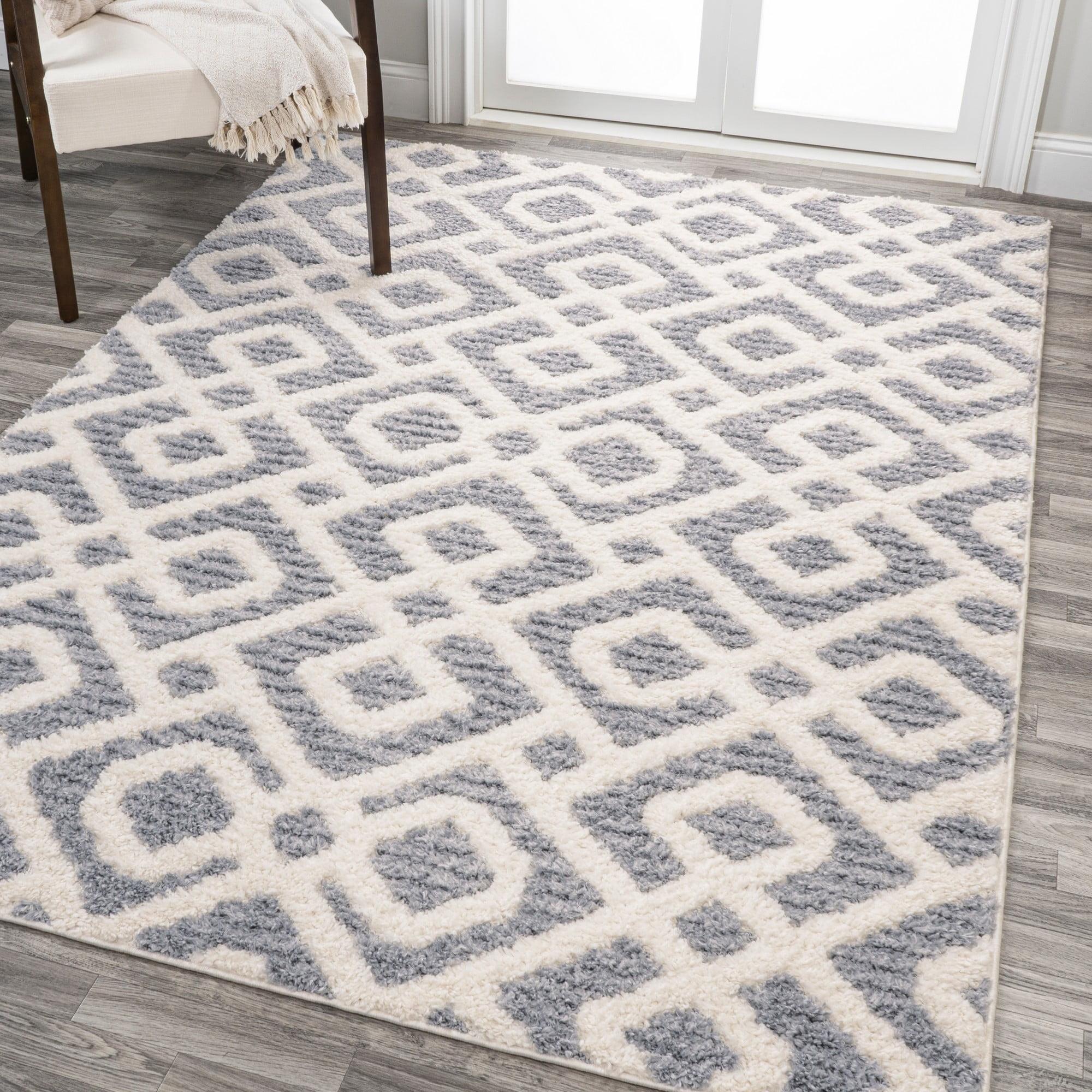 4' x 6' Astrid Retro Trellis High-Low Area Rug, Cream/Gray - JONATHAN Y