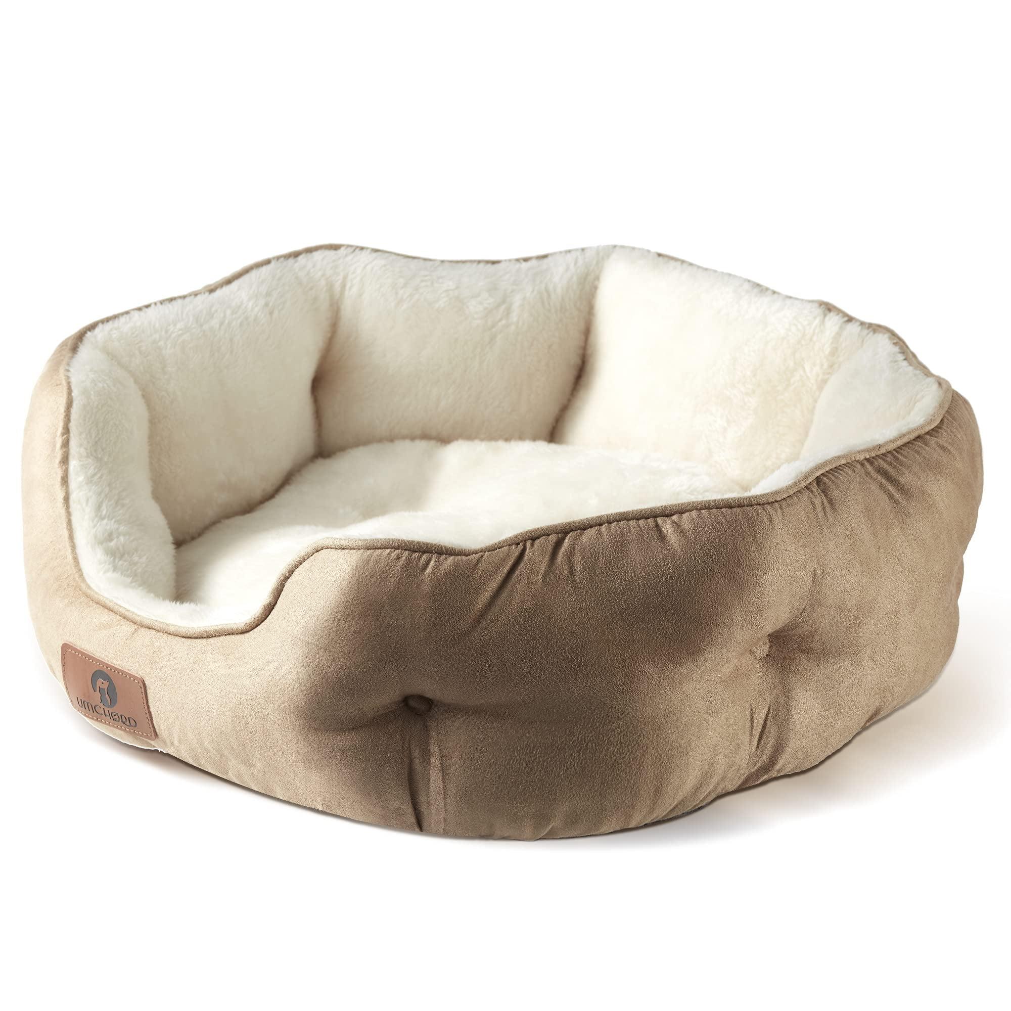 Light Brown Sherpa Fleece Small Pet Bed with Anti-Slip Bottom