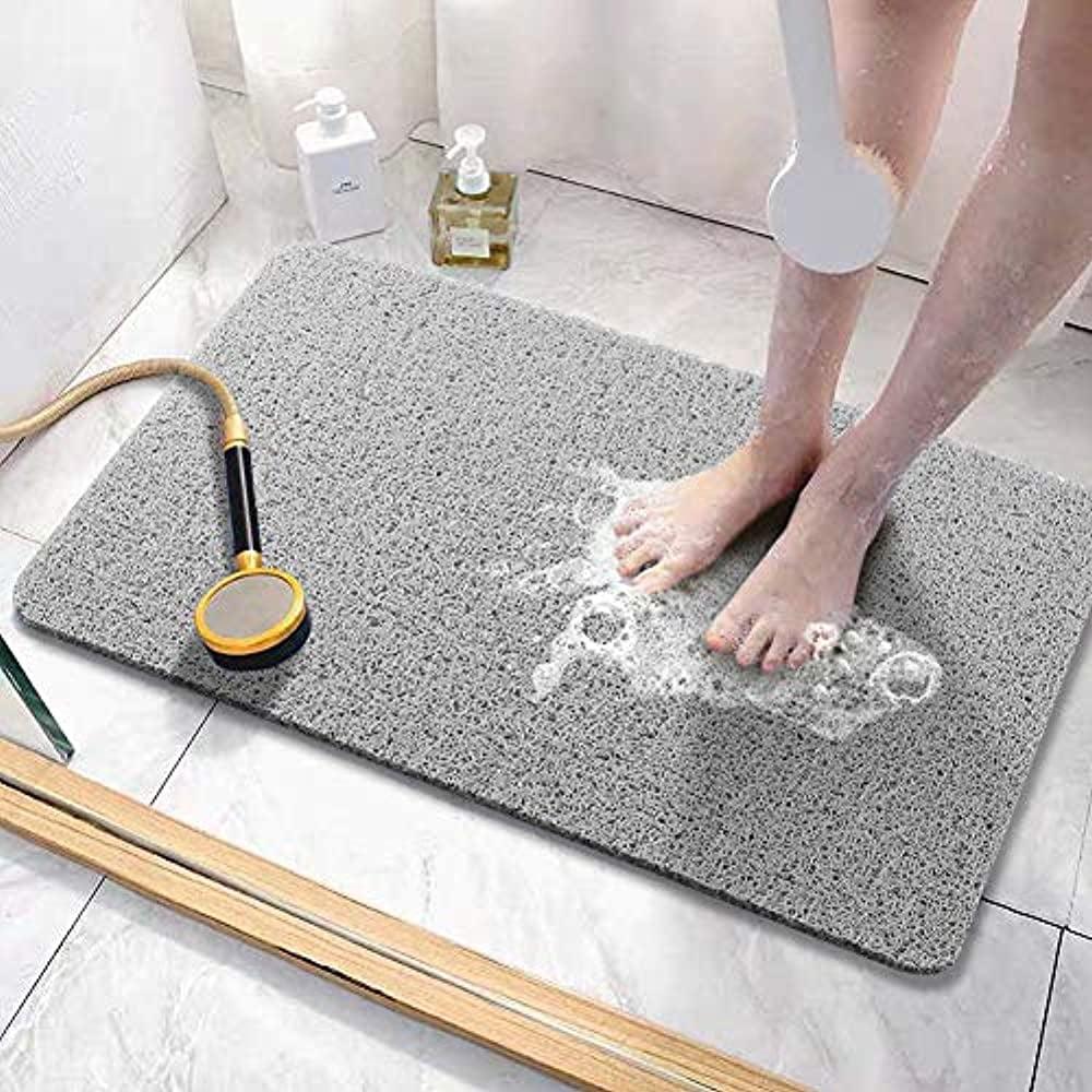 Gray Soft Textured Non-Slip PVC Bath Mat, 24x16 Inch