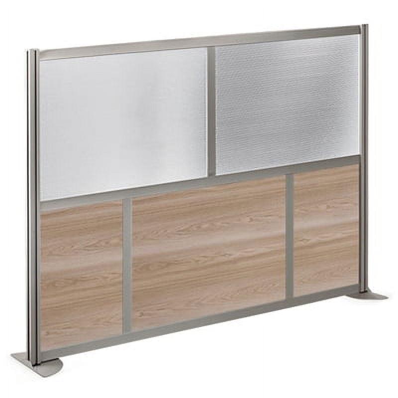 At Work Room Divider Privacy Partition 73"W Warm Ash Laminate and Plexiglas Inserts/Brushed Nickel Finish Aluminum and Steel Frame