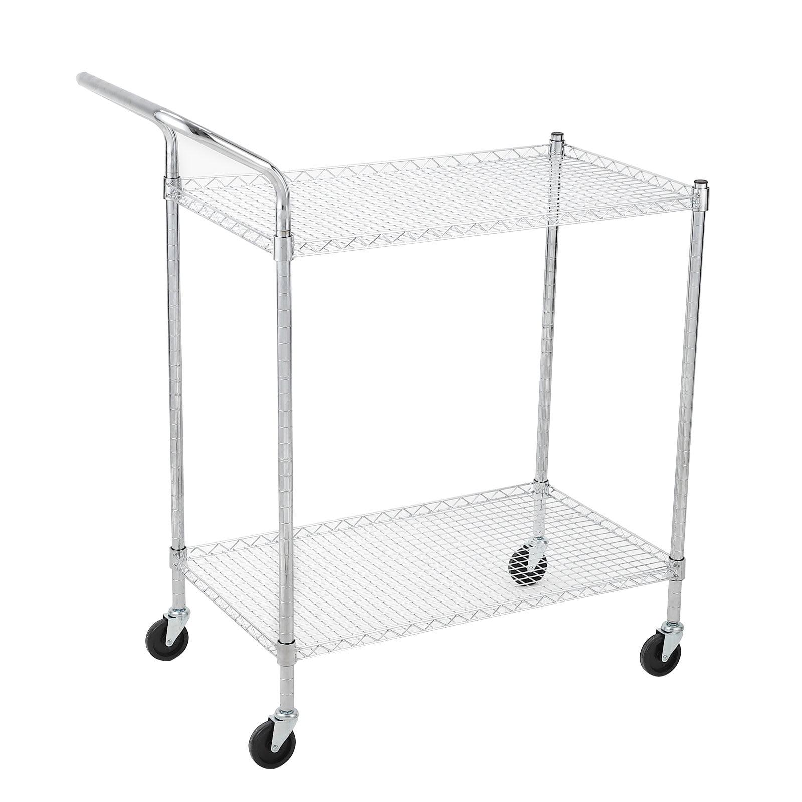 Silver 3-Tier Alloy Steel Utility Cart with Wheels