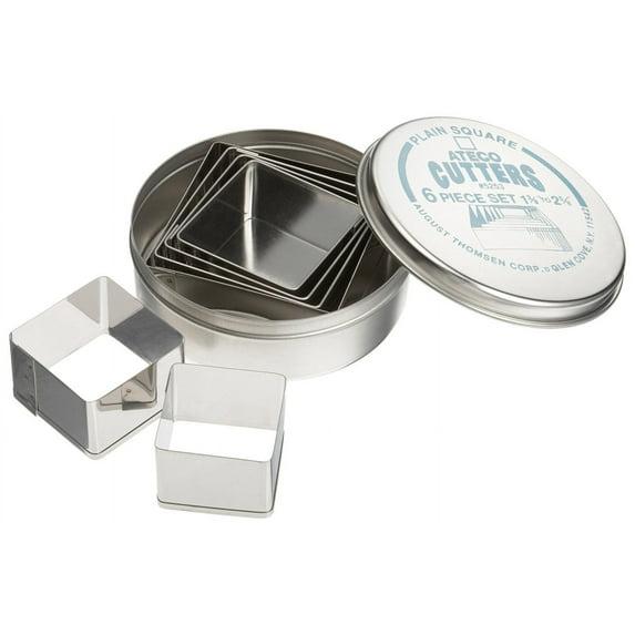 Plain Edge Square Cutters in Graduated Sizes, Stainless Steel, 6 Pc Set Silver Plain Edge