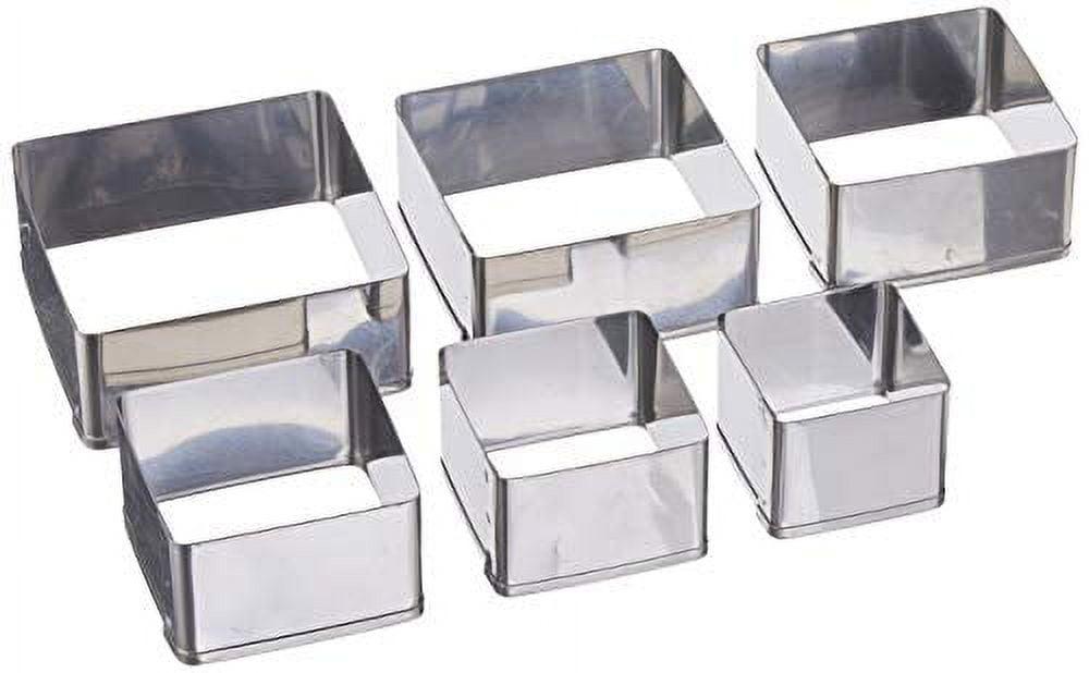 Plain Edge Square Cutters in Graduated Sizes, Stainless Steel, 6 Pc Set Silver Plain Edge