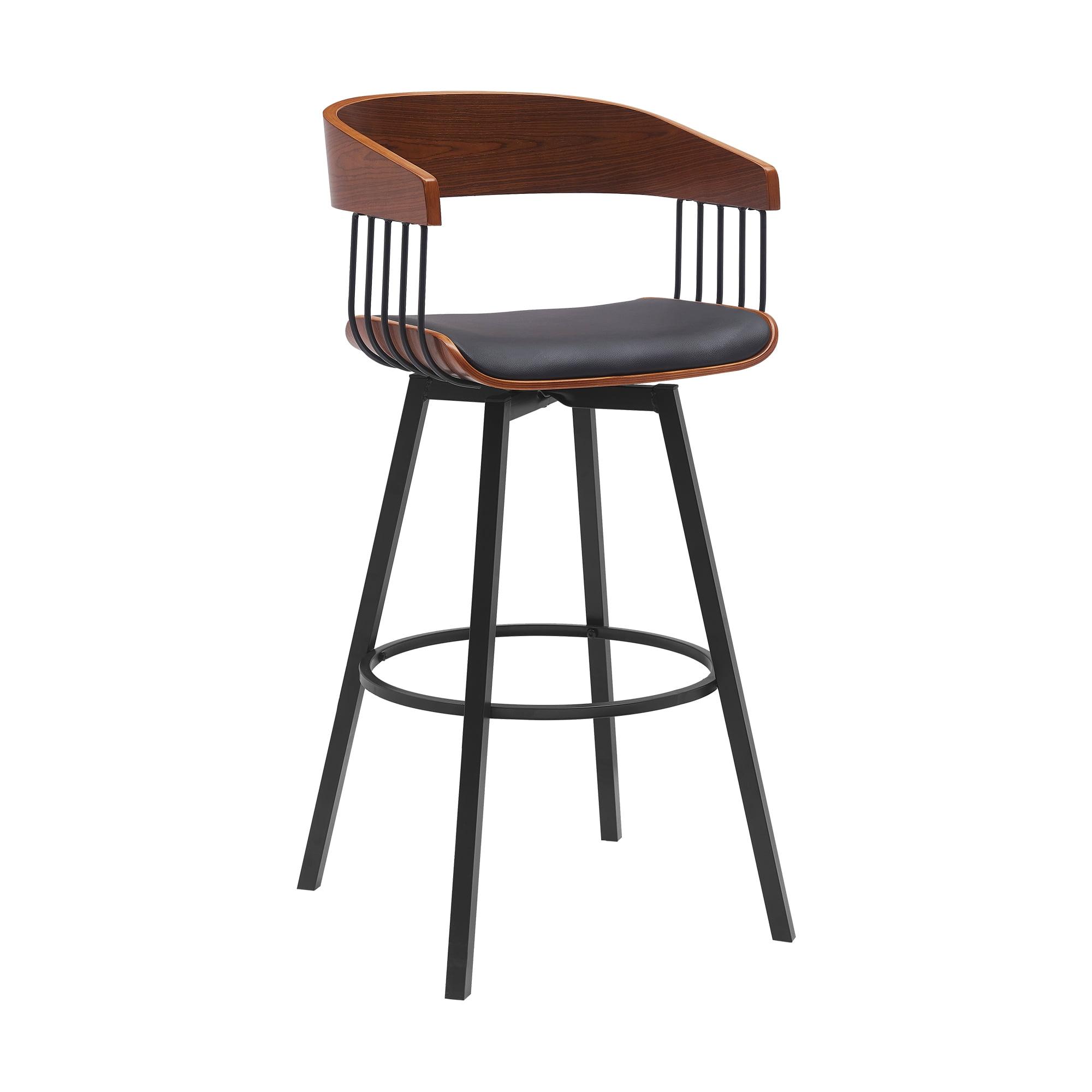 Athena 31" Walnut Wood Swivel Counter Stool with Black Leather