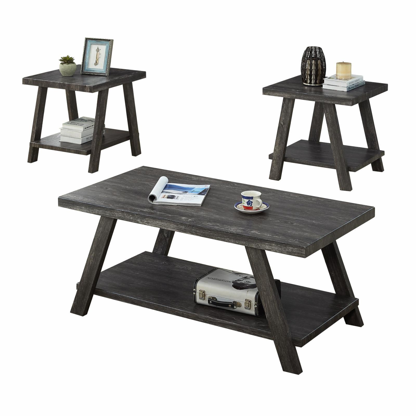 Charcoal Finish Craftsman-Era Inspired Wood Coffee Table Set
