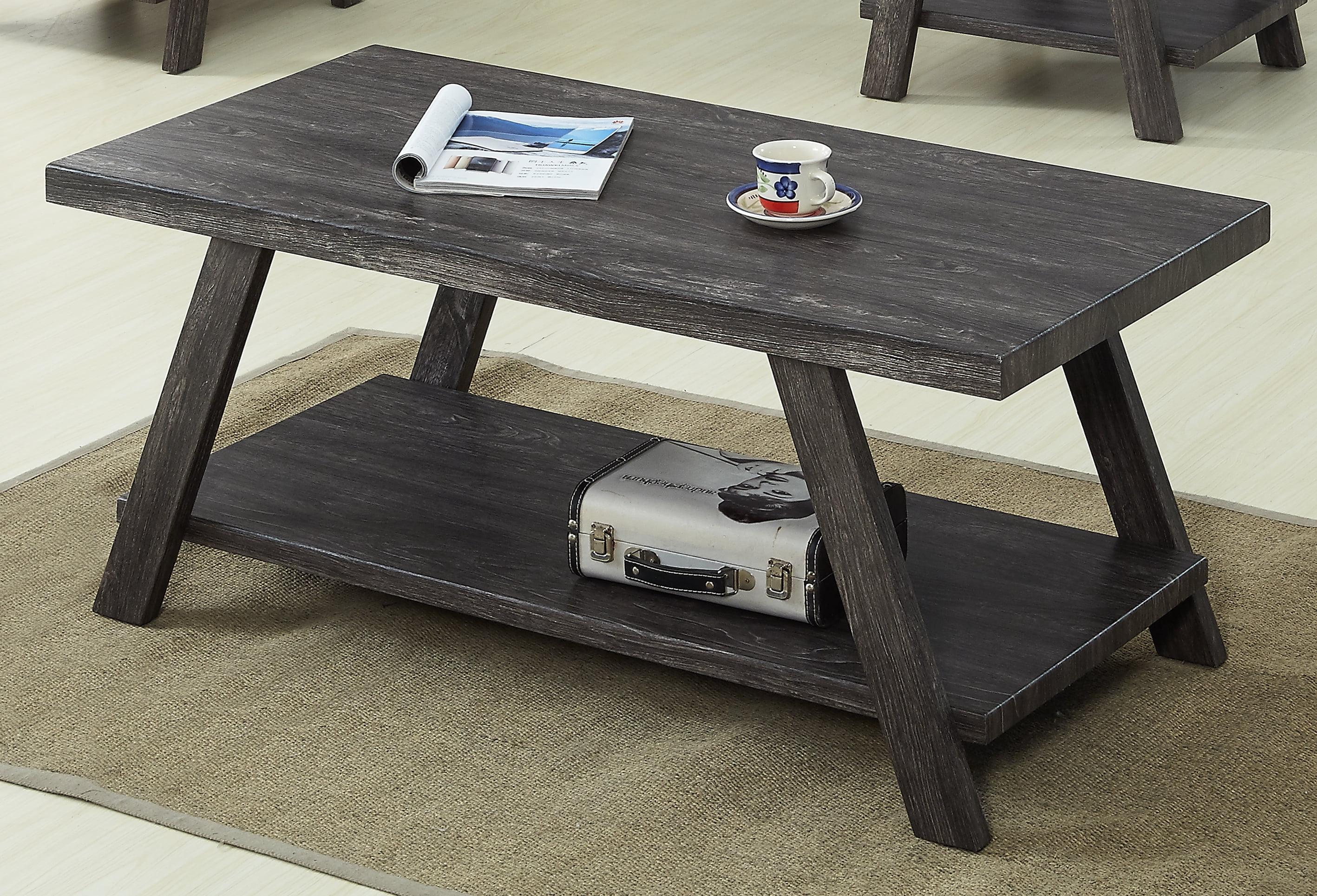 Charcoal Finish Rectangular Wood Shelf Coffee Table