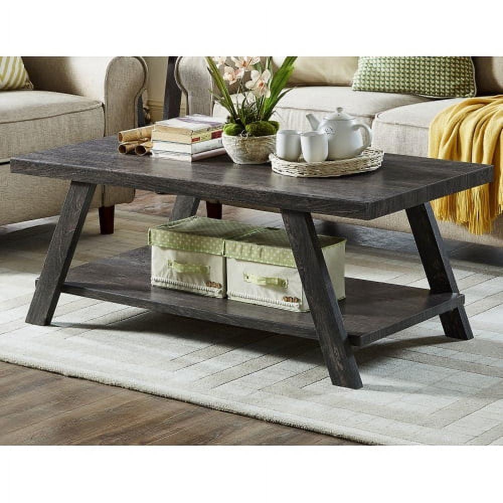 Charcoal Finish Rectangular Wood Shelf Coffee Table