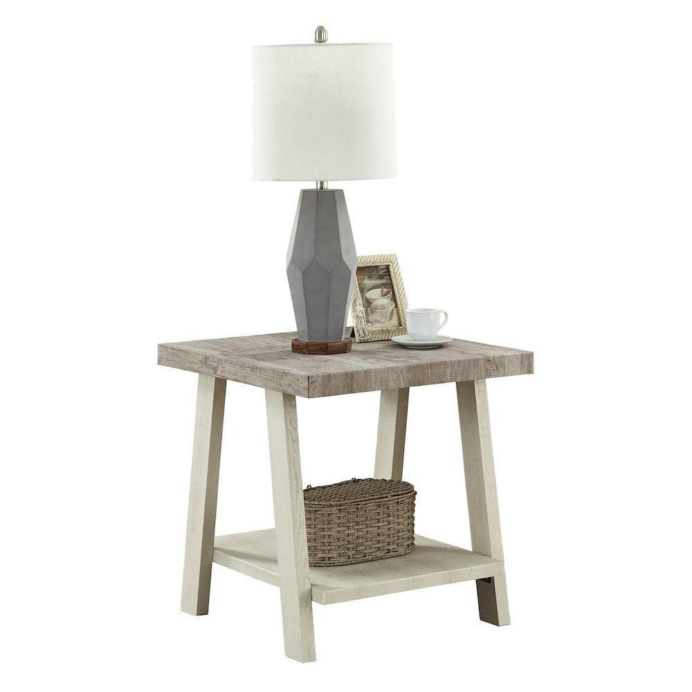Roundhill Furniture Athens Contemporary Two-Tone Wood Shelf End Table in Weathered Gray and Beige