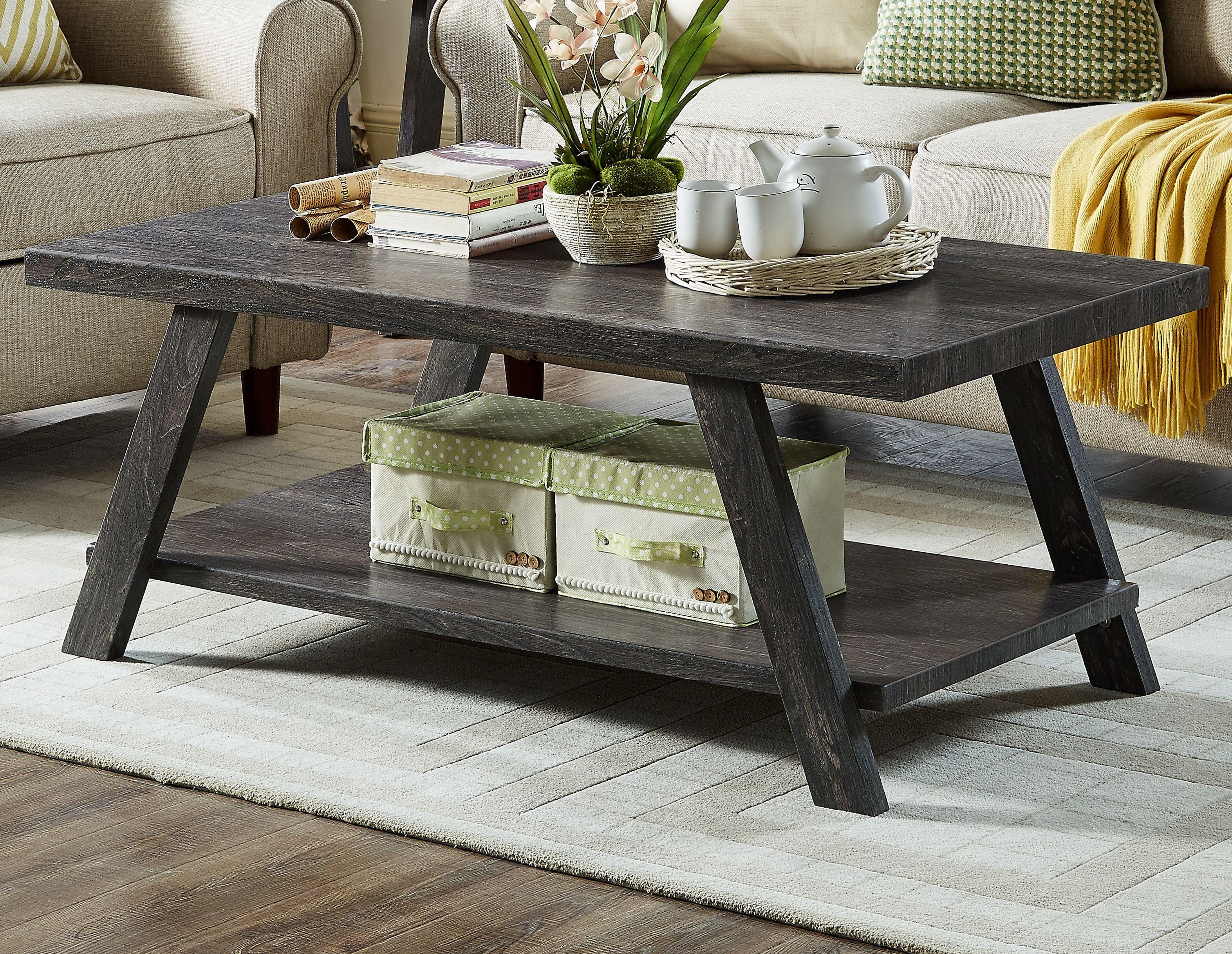 Charcoal Finish Rectangular Wood Shelf Coffee Table