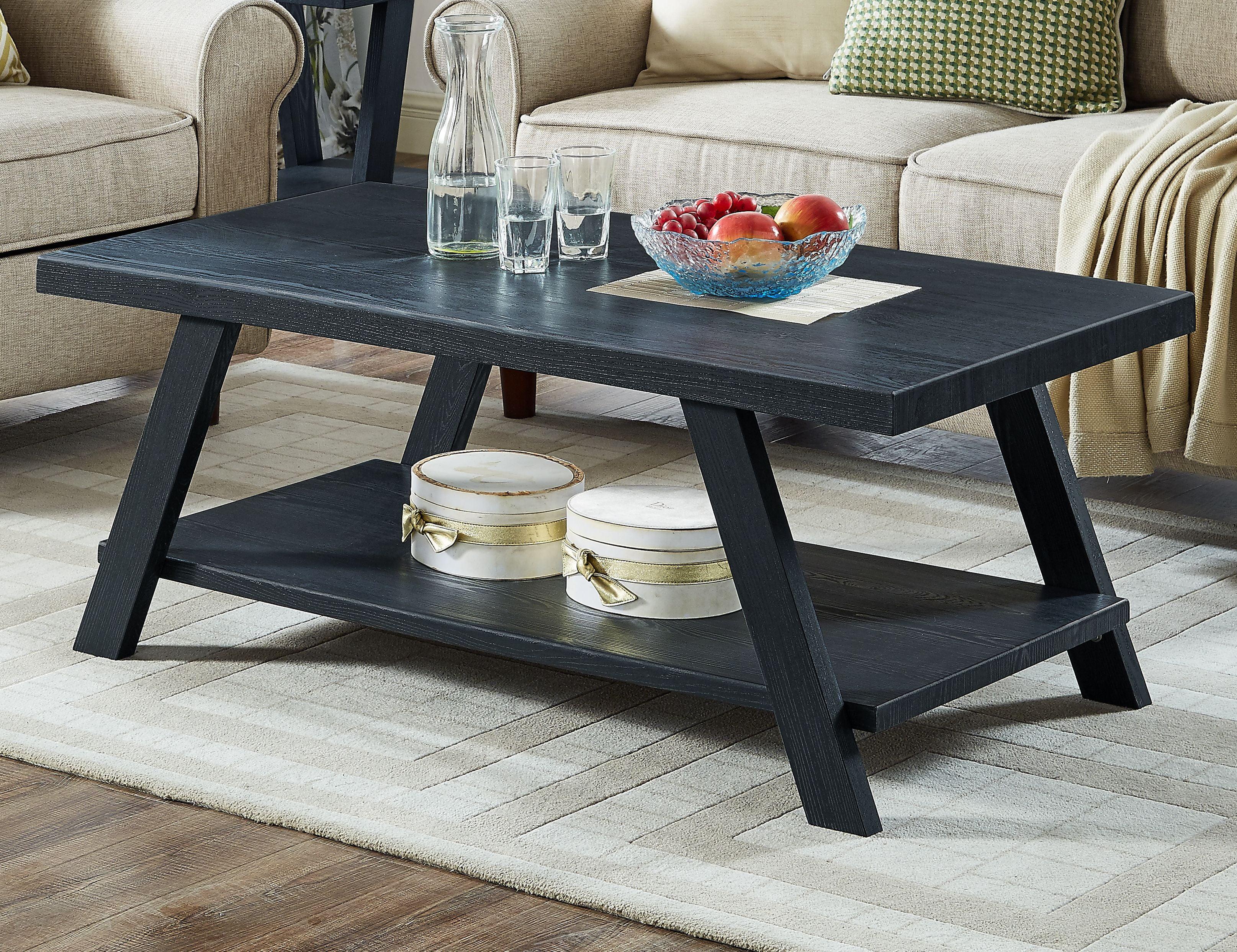 Athens Black Rectangular Wood Shelf Coffee Table