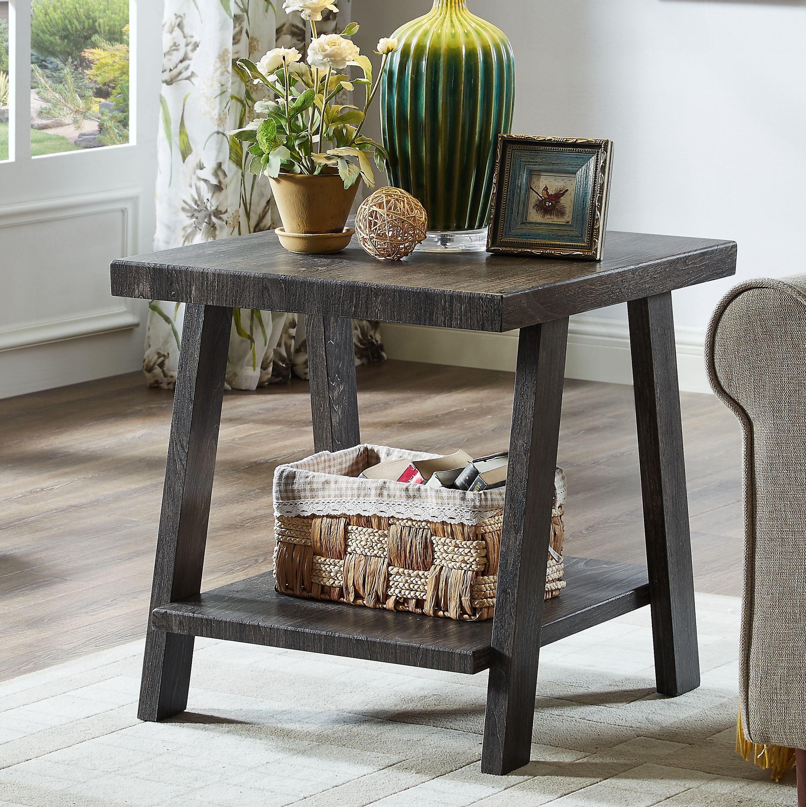 Roundhill Furniture Athens Contemporary Replicated Wood Shelf End Table in Charcoal Finish