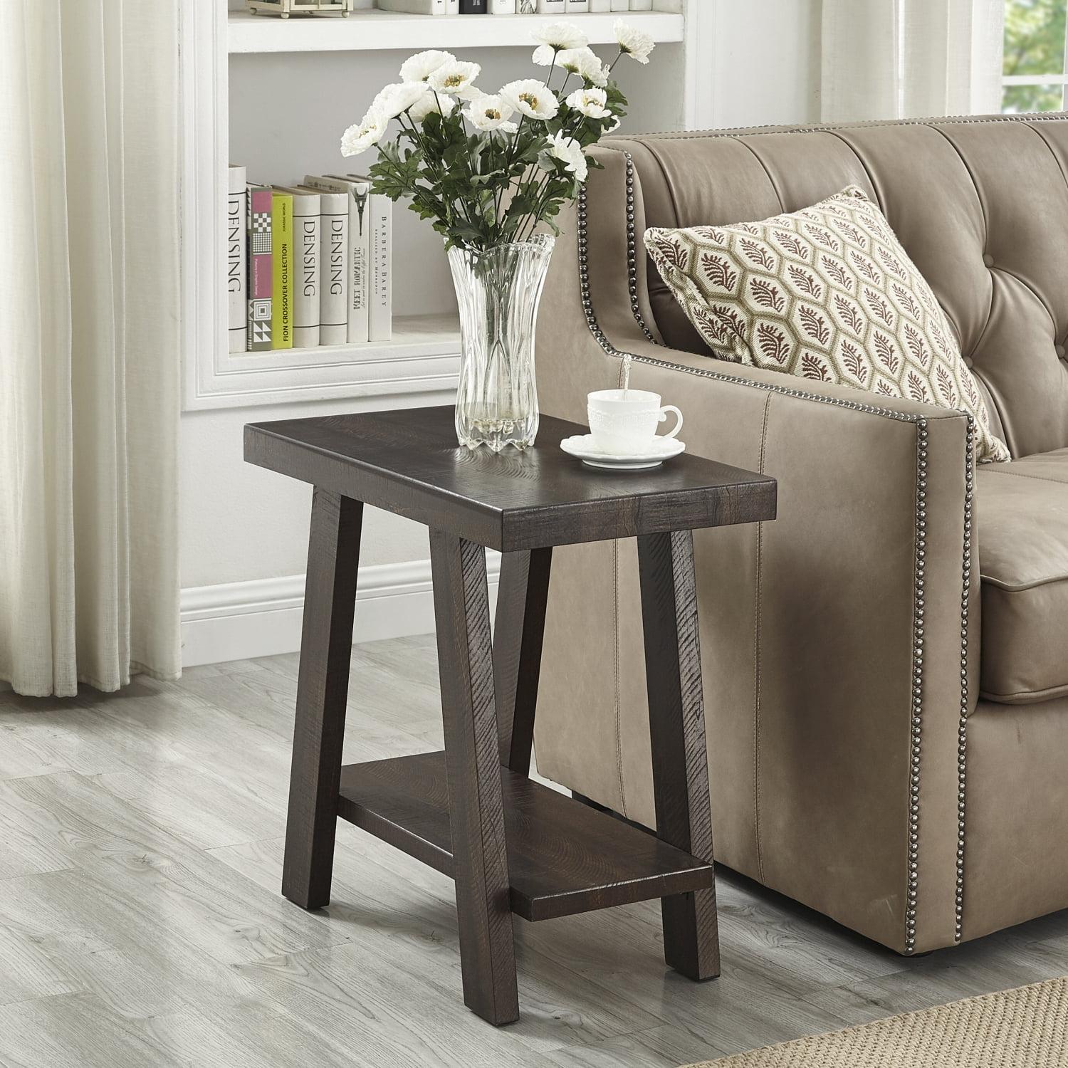 Roundhill Furniture Athens Wood Shelf End Table in Weathered Espresso