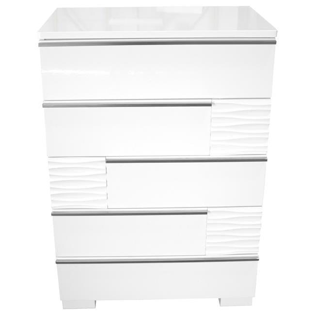 Athens White Lacquer 5-Drawer Chest with Metal Rails