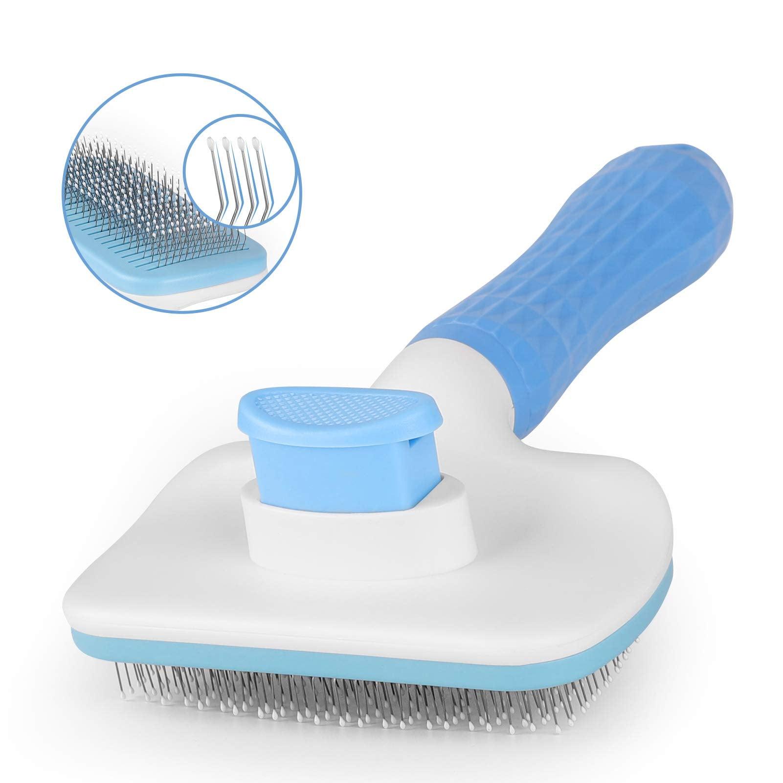 Blue Self-Cleaning Dog Brush with Massage Particles