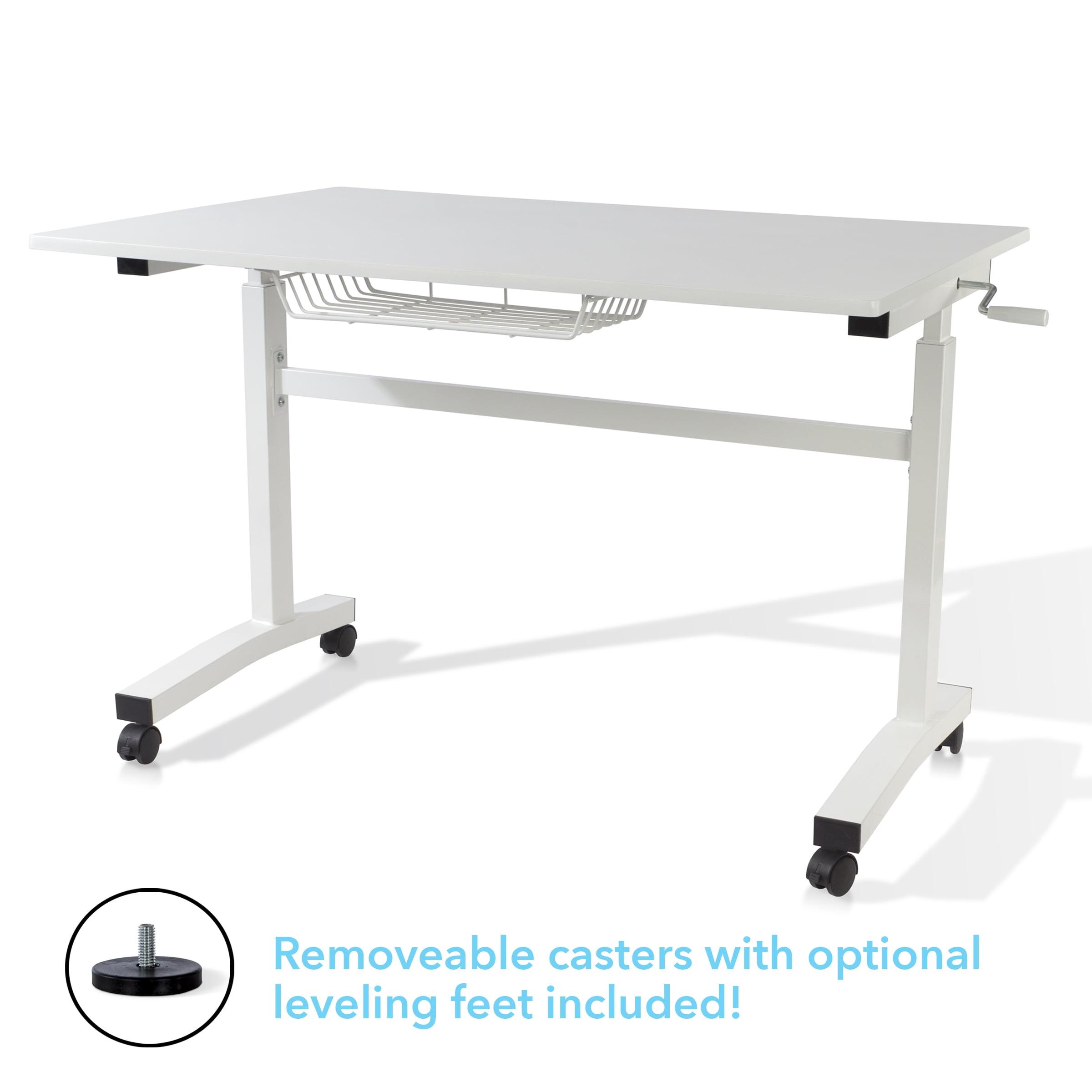 ErgoFlex White Adjustable Height Desk with Smooth Mobility Casters