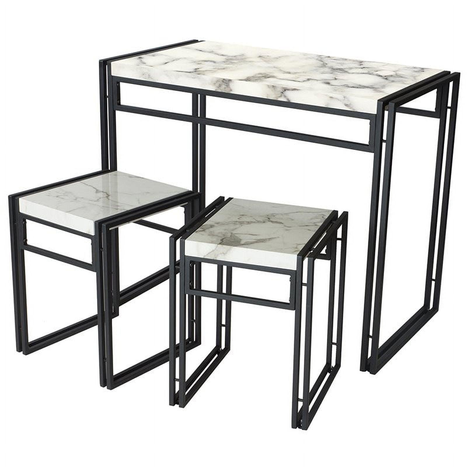 Compact 3-Piece White Marble & Powder Coated Dining Set