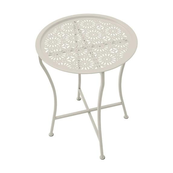 Atlantic Daisy Metal Indoor Outdoor Folding Side Table, Snack, or TV Tray, 23.63" H, Stone