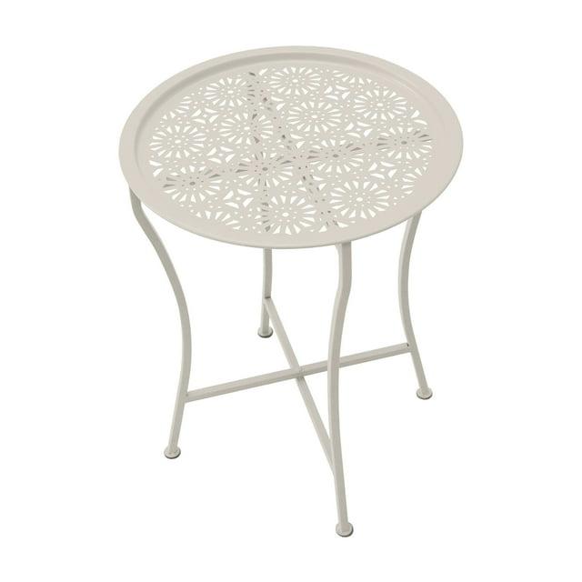 Daisy Patterned Metal Folding Side Table, Off-White