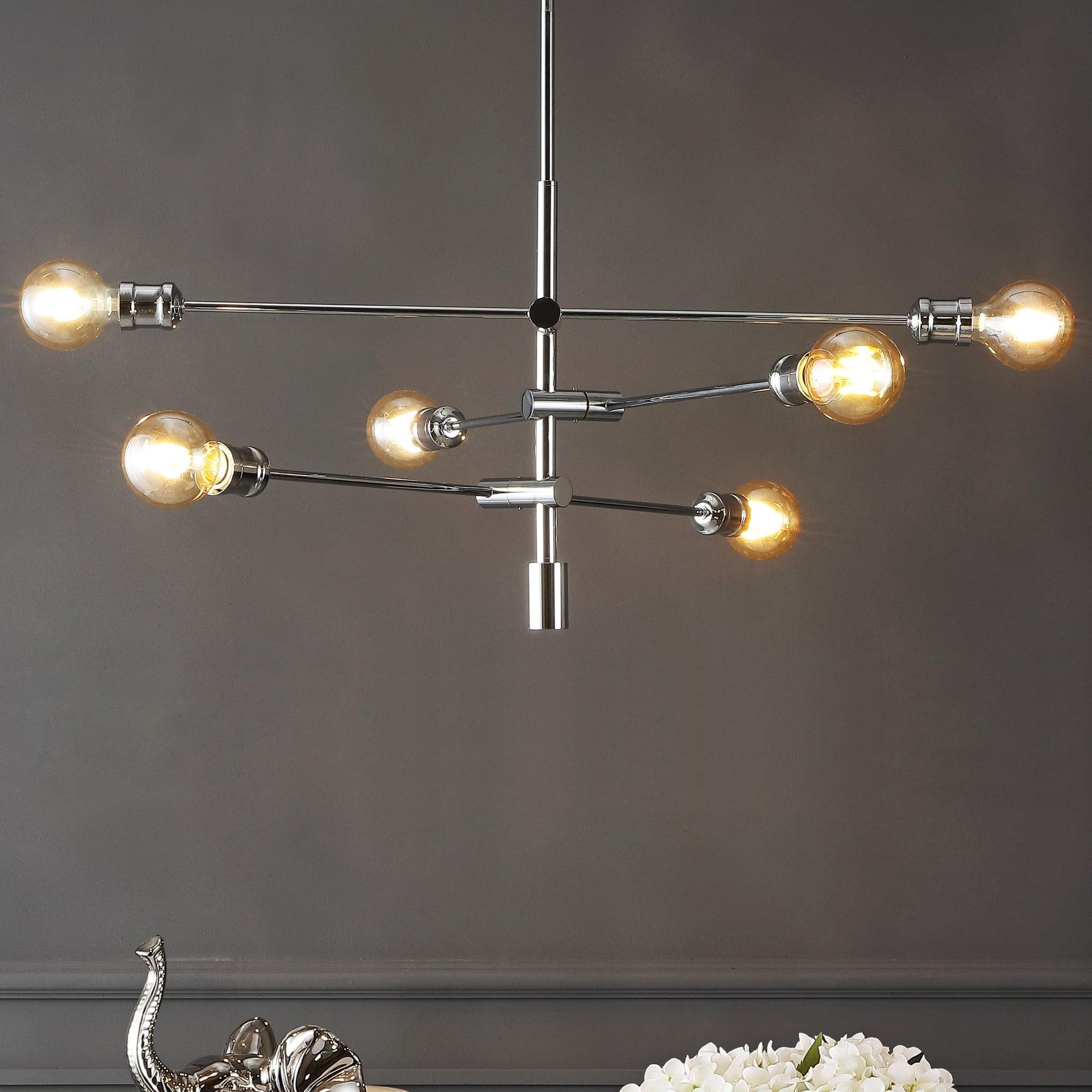 Atlas 36" 6-Light Modern Vintage Iron Arm-Adjustable LED Chandelier, Chrome