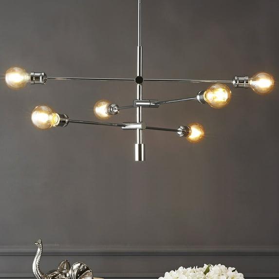 Atlas 36" 6-Light Modern Vintage Iron Arm-Adjustable LED Chandelier, Chrome