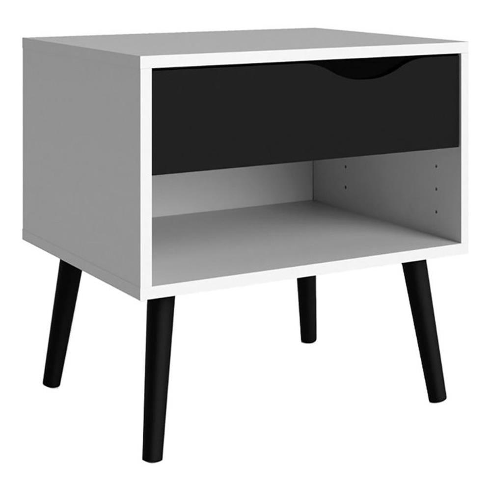 Scandinavian Black Matte & Wood Finish 1-Drawer Nightstand