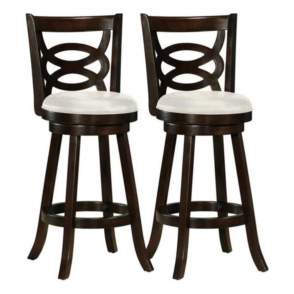 Set of 2 Woodgrove Bar Height Wood Barstool with Circle Detail White - CorLiving: Bonded Leather, 29.25" Seat Height