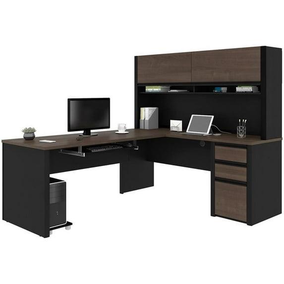 Bestar Connexion 5 Piece L Shaped Computer Desk with Hutch in Antigua and Black