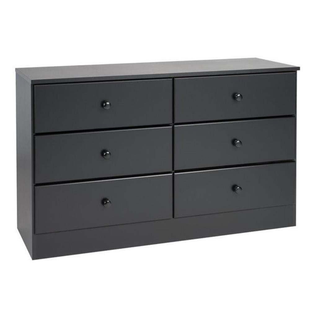 Black Solid Wood 6-Drawer Double Dresser