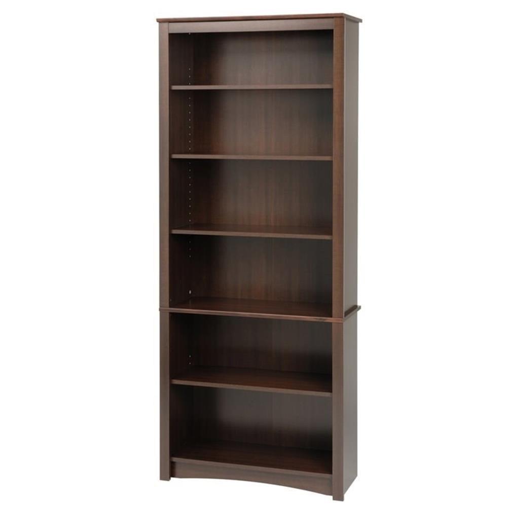 Prepac 6 Shelf Bookcase Espresso: Laminated Wood Composite, Metal Hardware, 77" High