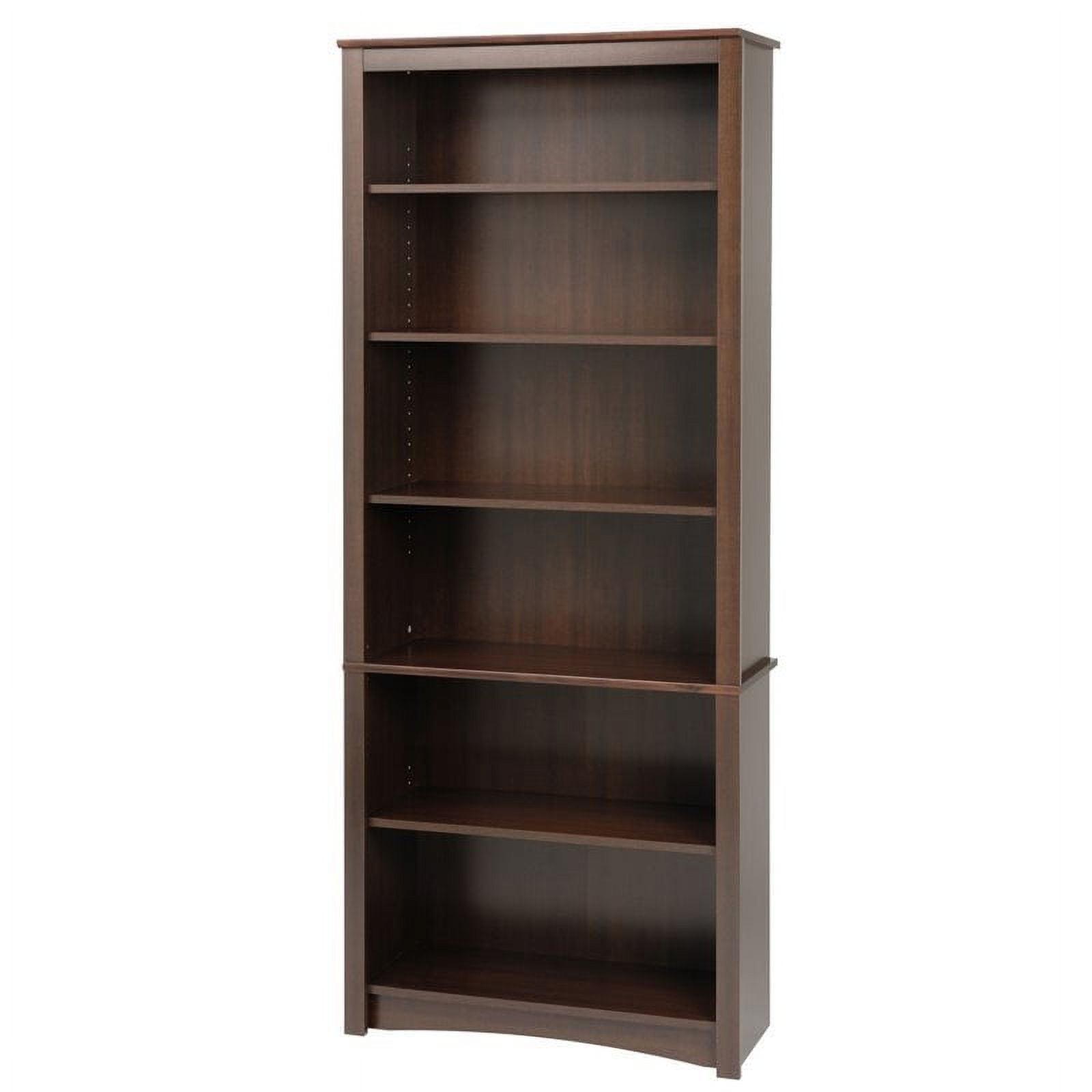 Espresso Laminated Composite Wood 6-Shelf Adjustable Bookcase