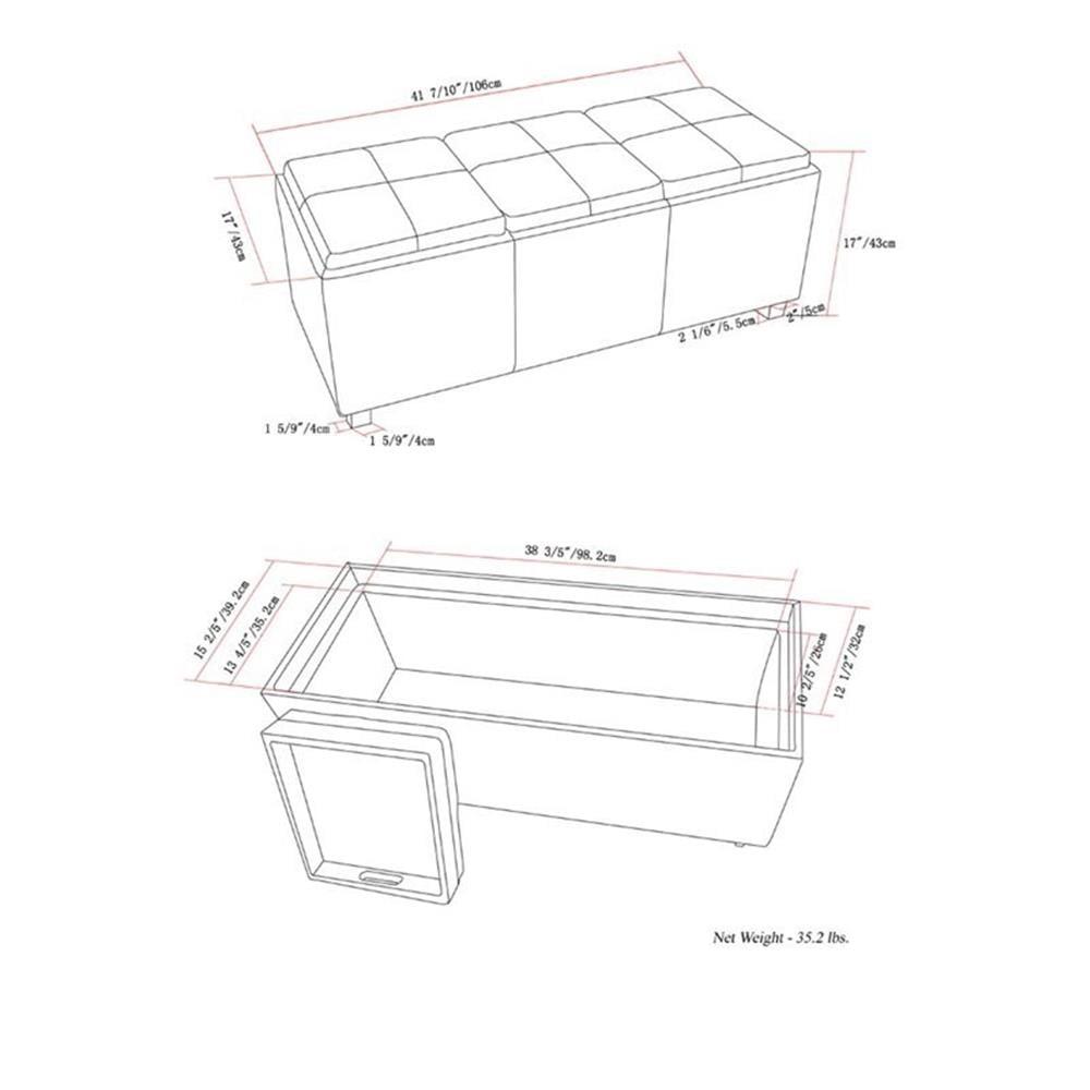 Avalon Natural Linen Look Large Storage Ottoman with Serving Trays